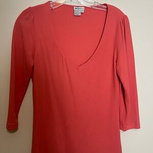 Worth Coral 3/4 Sleeve Rounded Neck Silk Blouse
